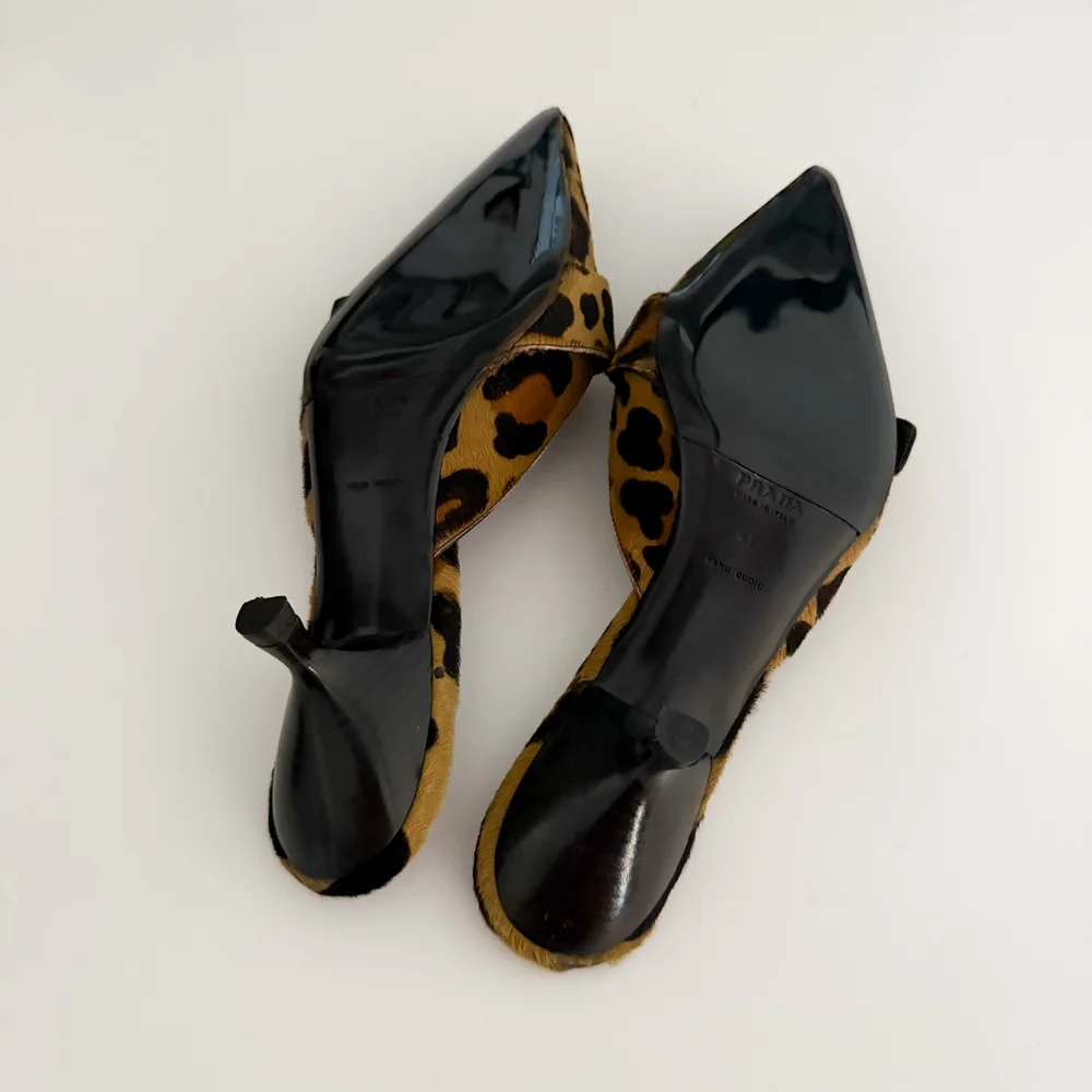 Prada Vintage Leopard Print Pony Hair Mule Heels (US 10.5 / IT 41
